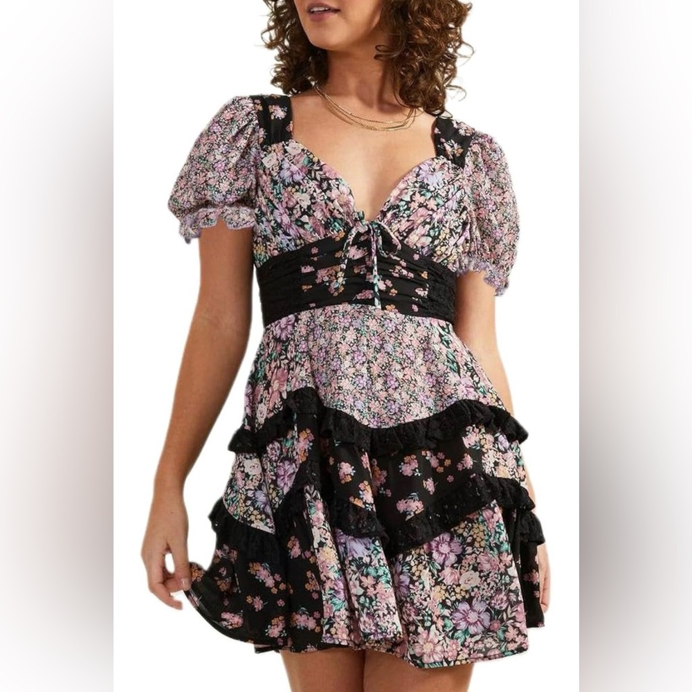 Altar'd State Black and Pink Floral Mini Dress Size S